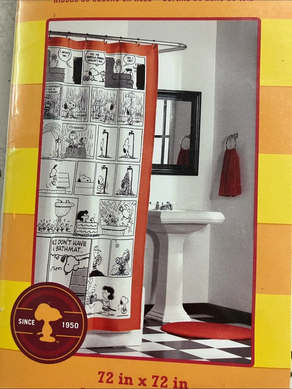 Peanuts White and Black Comic Strip Fabric Shower Curtain